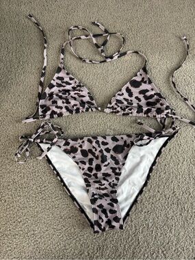 Fashion Nova Pink and Black Animal Print Triangle Bikini